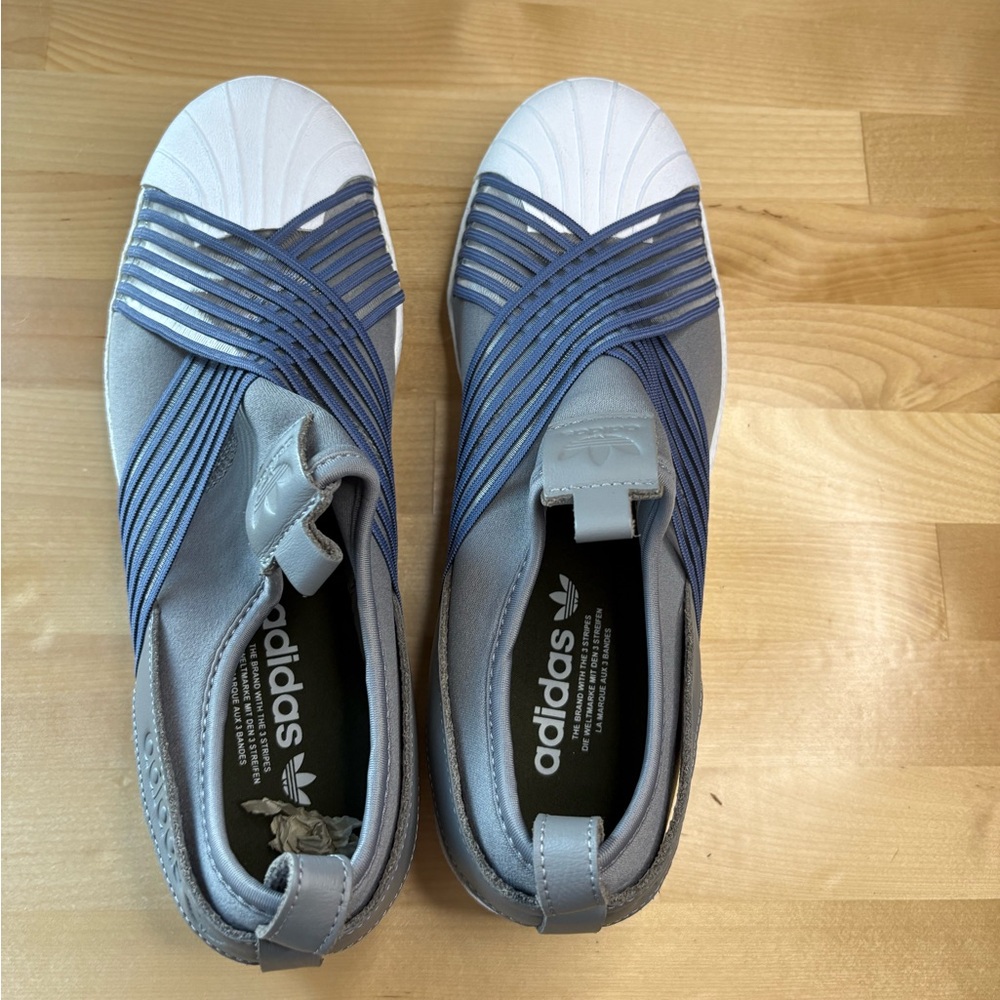 Adidas Gray and Blue Strap Sneakers